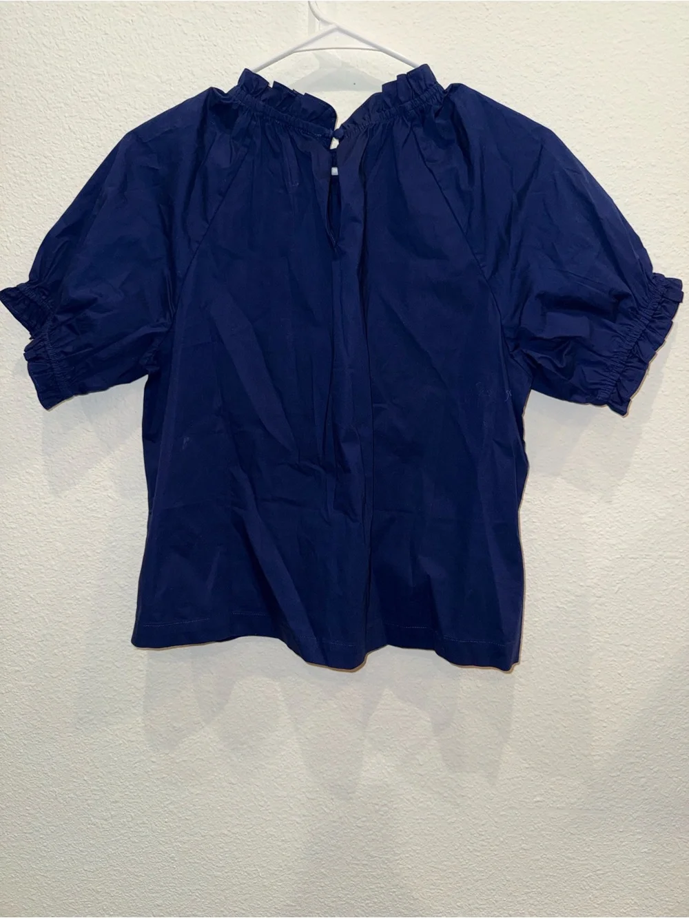 Hill House Navy Ruffle-Neck Puff Sleeve Blouse